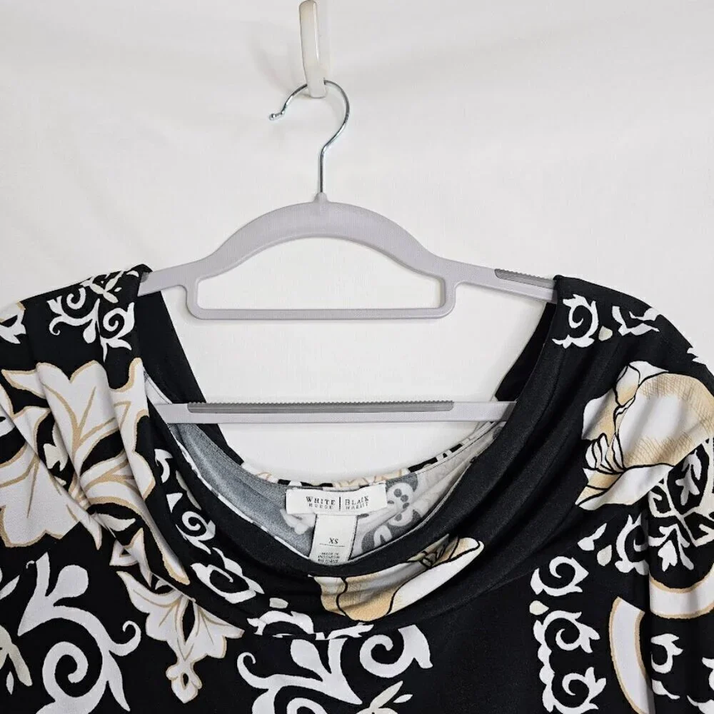 WHITE HOUSE BLACK MARKET Dress BLACK TAN WHITE FLORAL size XS Summer Chic Preppy - Picture 4 of 7